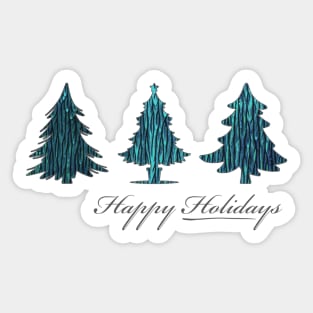 Happy Holidays! Teal Textured Christmas Trees Sticker